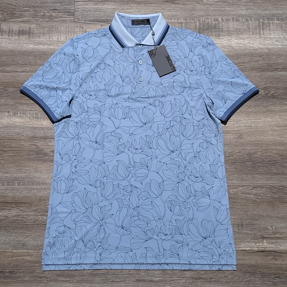 NEW G/Fore Men's Size Medium Floral Iris Banded Sleeve Tech Pique Golf Polo M